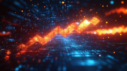 Fototapeta premium Glowing arrows symbolizing data growth, digital economy, technology finance, economic progress, futuristic financial concept, tech-driven success, data analytics