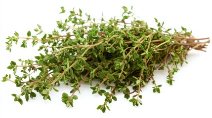 Obraz premium A bunch of fresh thyme with its tiny green leaves and earthy aroma, Each sprig's aromatic flavor and culinary versatility captured with precision