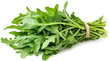 Fototapeta premium A bundle of fresh arugula leaves with their peppery flavor and delicate texture, Each leaf's vibrant green color and crispness captured with precision