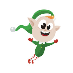 A happy Christmas elf in green clothes