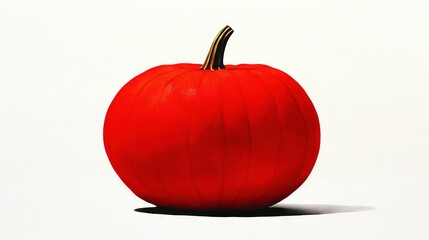   Red pumpkin on white background with long stem