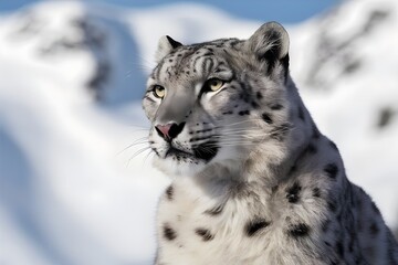 Fototapeta premium Snow Leopard with Piercing Eyes in Winter Scene