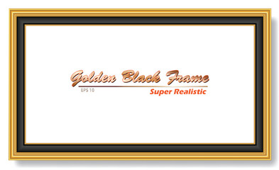 An Illustration of realistic gold black picture frame with wood texture. 