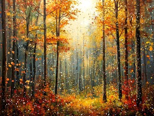 Fototapeta premium A dense forest whose leaves shine in all the colors