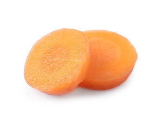 Slices of fresh ripe carrot isolated on white