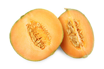Pieces of Cantaloupe melon isolated on white, top view