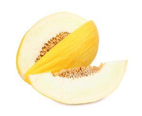 Cut fresh ripe melon isolated on white