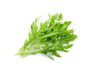 Fresh arugula leaves isolated on white, top view