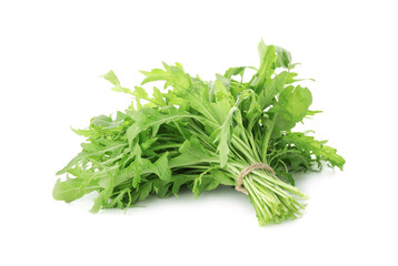 Bunch of fresh arugula leaves isolated on white