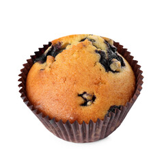 Delicious sweet muffins with blueberry isolated on white