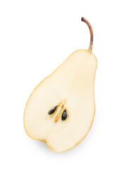Half of ripe pear isolated on white, top view