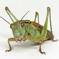 Great green bush cricket  Tettigonia viridissima  in front of white background