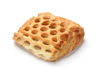 One delicious puff pastry with fruit filling isolated on white