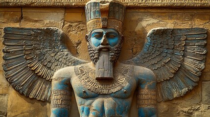 Stone made sculpture of. ancient Mesopotamian  God with wings, Babylonian period 