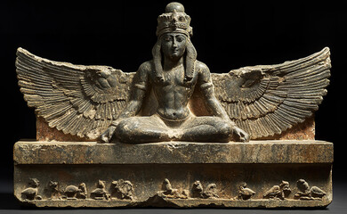 Stone made sculpture of. ancient Mesopotamian  God with wings, Babylonian period 
