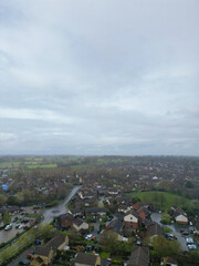 Aerial View of Central City Centre Elstree Uxbridge London City of England, Great Britain. It Was Rainy and Cloudy Day with Strong Winds over England, UK. April 4th, 2024