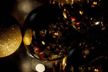 Gold Christmas ornament balls - closeup