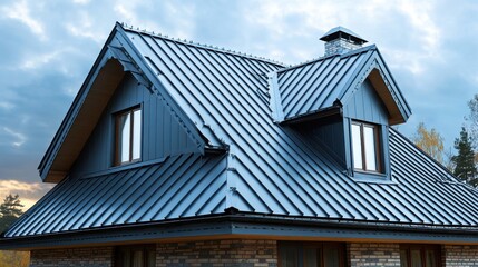 Modern luxury home with metal roof surrounded by greenery, contemporary architecture, large windows, garden design, nature integration, beautiful landscaping, and stylish living