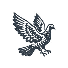 Dove Spreading Wings. Vintage Wood Block Style Vector Illustration