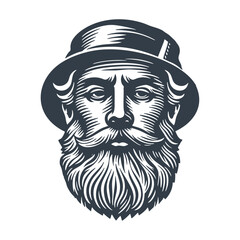 Portrait of a Man with Hat. Logo Style Vector Illustration.