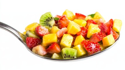 A colorful fruit salsa with diced strawberries, kiwi, mango