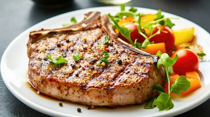Grilled pork chop dish kitchen food photography cozy home environment close-up view culinary delight