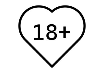 Icono negro de corazón con más dieciocho de edad