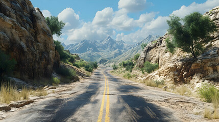 Fototapeta premium Mountain Road 3D Render: A Scenic Drive