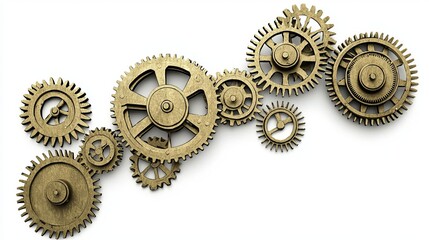 Intricate arrangement of metallic gears creating a sense of motion and mechanical ingenuity.