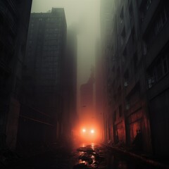 Obraz premium Buildings and streets in the dark fog