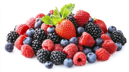 A colorful mixed berry salad with strawberries, blueberries, raspberries
