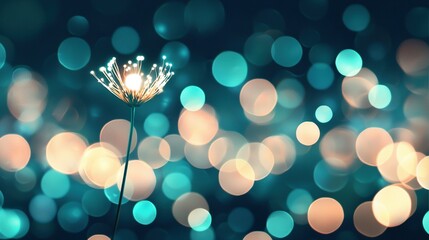   A clear photo of a vibrant flower amidst a radiant background of distinct blue and pink circles