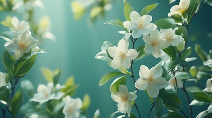 Obraz premium A beautiful bouquet of white flowers with green leaves