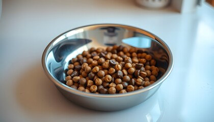 Bowl of Dog Food, Pet Nutrition, Dog Bowl, Kibble, Pet Care, Feeding Time, Everyday Pet Item, Healthy Diet, Animal Essentials, Simple Scene, Minimalist Design, Canine Meal, AI Generated