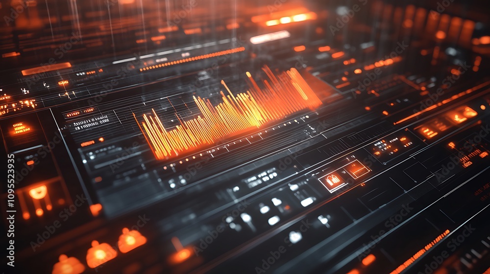 Aufkleber abstract digital interface with vibrant data visualization and interactive elements.