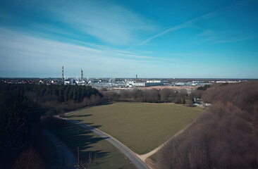 Aerial View of New Production Site Surrounded by Nature in Horschdorf, Showcasing Industrial Development and Scenic Landscape