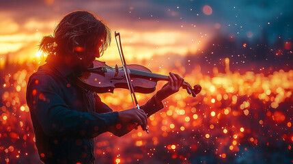 Fototapeta premium violin player in the night