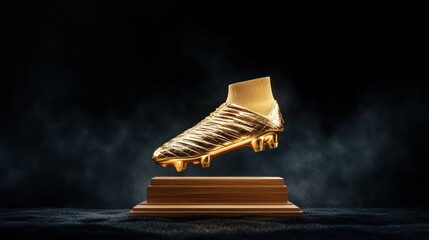 golden soccer boot trophy on dark background symbolizing sports achievement