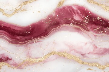 Obraz premium Deep Burgundy and White Marble with Gold Highlights