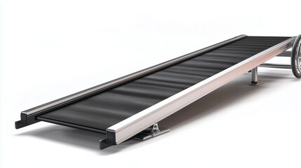Compact wheelchair ramp designed with a gradual incline, isolated on white, emphasizing ease of access for both elderly and disabled individuals.