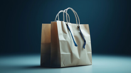 Empty Large paper bag from the store stands on a blue background