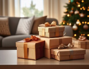 Cajas de regalo de Navidad en la mesa del salón
