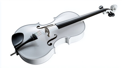 Obraz premium A white cello with polished surface and strings detailed, isolated on white to emphasize the elegant shape and craft.