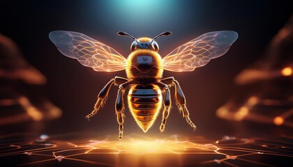 Buzzy bee in action nature's realm digital art futuristic environment close-up view pollination concept