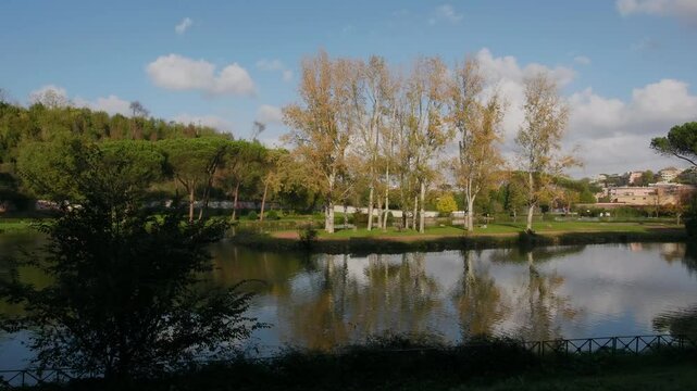 Villa Ada city park of Rome in the autumn, Italy
