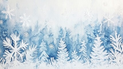 Winter woods snow background template for greeting card design.