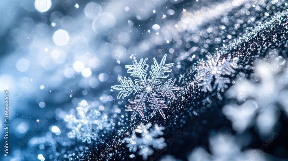 Poster A Macro View of a Delicate Snowflake with Blurred Background