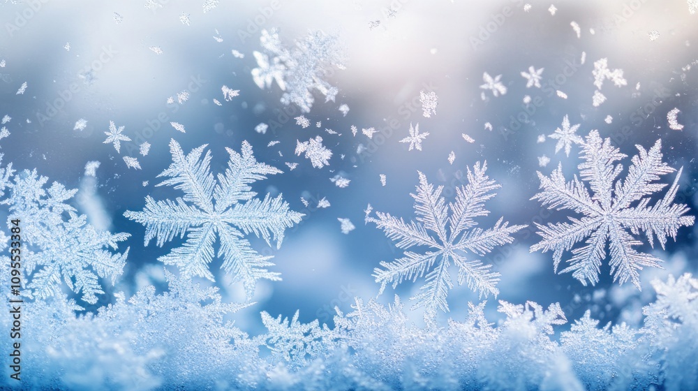 Poster Delicate Snowflake Patterns on a Frosted Window Pane