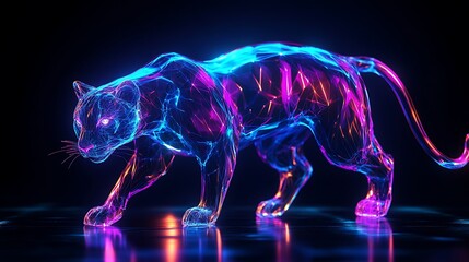Glowing 3d tiger with brilliant holographic image
