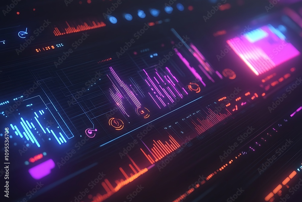 Aufkleber a futuristic interface displaying vibrant data visualizations and analytics.